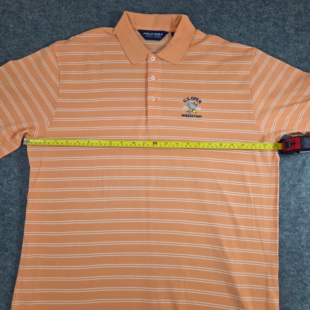Ralph Lauren Polo Golf Shirt Mens US Open Large Orange Striped Pima Cotton - Picture 3 of 4